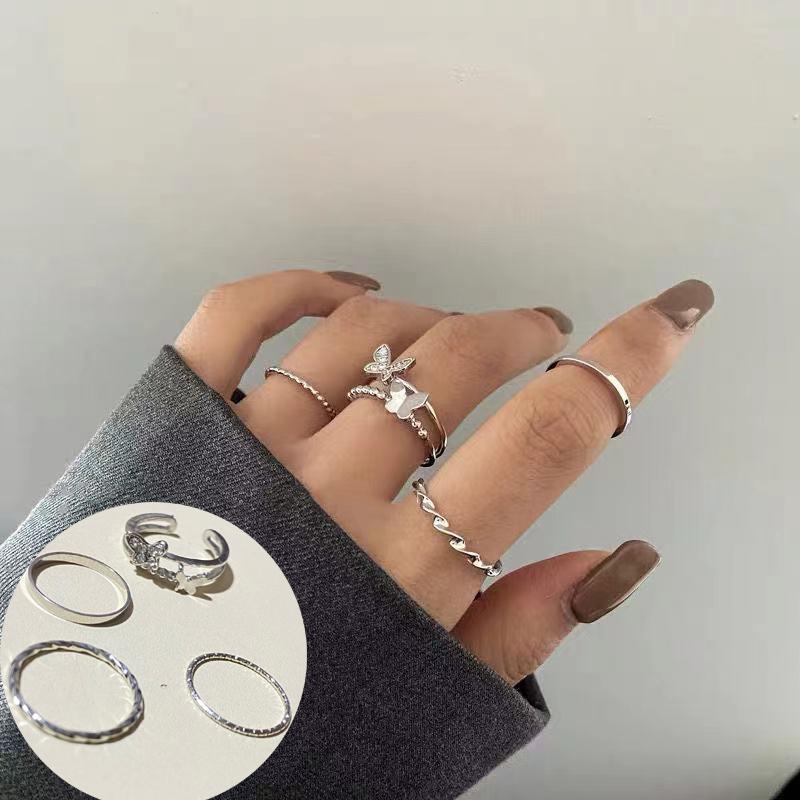 Модный набор металлических колец в стиле панк с бабочкой для женщин и девочек, регулируемое кольцо на палец с геометрической формой, вечерние ювелирные изделия, подарки, модные аксессуары