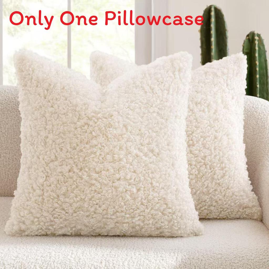 Style Faux Shearling Pillow Cover With Solid Color For Living Room Decor