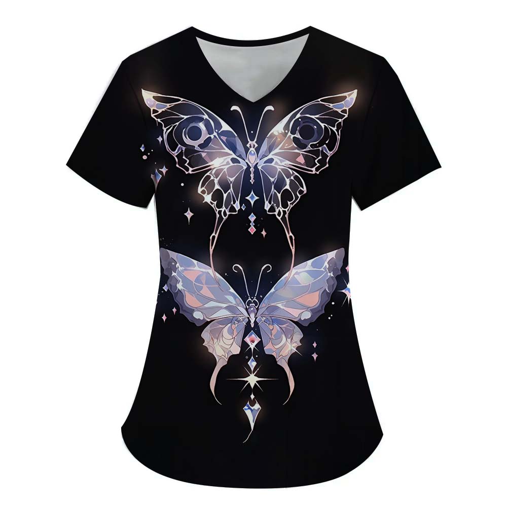 Хирургический костюм женский с принтом 3D-элементов бабочек, V-образным вырезом, карманами для медсестер, ветеринарная рабочая одежда, медицинская форма для женщин