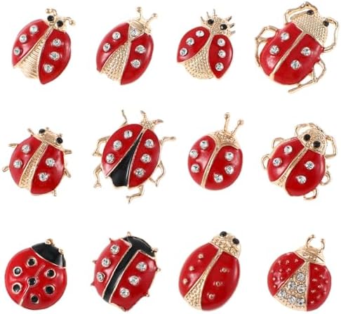 12 Pack Rhinestone Ladybug Brooch Alloy Clip On for Women Elegant Design for Daily and Prom