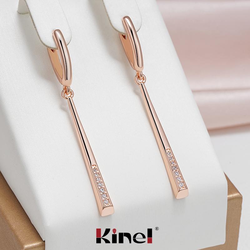 Модные длинные висячие серьги Kinel для женщин, ювелирные украшения с блестящим цирконом