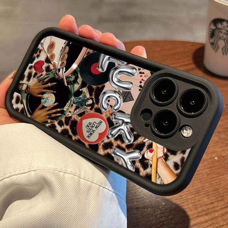 Сладкий и Пряный Леопардовый Принт Губ Телефонный Чехол Для iPhone 16 15 14 13 12 11 Pro Max 7 8 Plus XR XS Max Силиконовый Ударопрочный Чехол