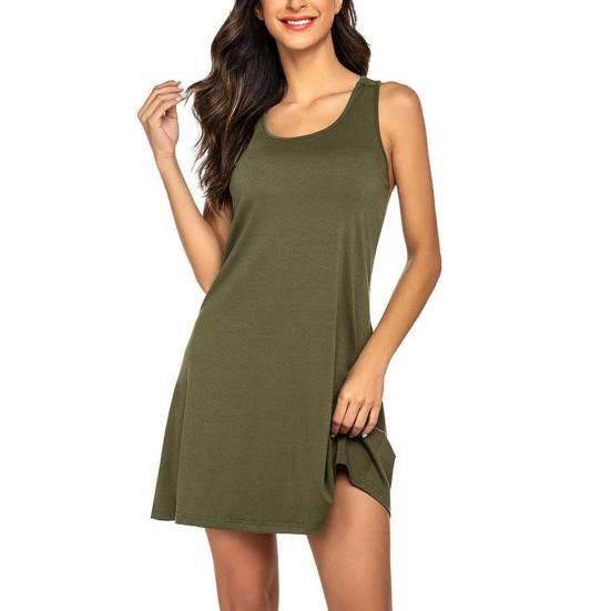 Женская короткая ночная рубашка без рукавов с круглым вырезом и спиной-борцовкой, сорочка-майка, платье для сна, летняя повседневная одежда для сна