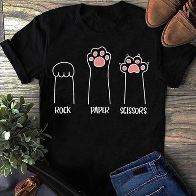 Funny Cat Paw T-Shirt: Rock Paper Scissors Game - Gift for Cat Lover