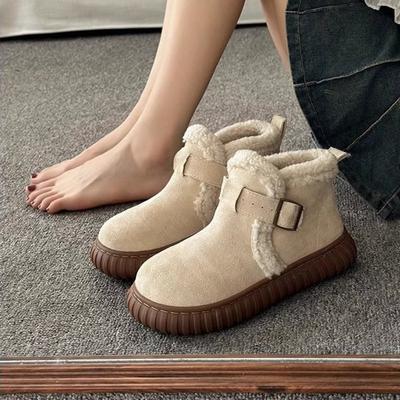 Популярные женские шерстяные хлопковые туфли на толстой мягкой подошве, новые модели для выхода в свет осенью и зимой 2025 года, женские снегоступы с защитой от холода инс
