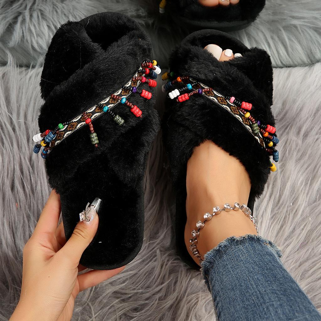 Мягкая подошва, теплые тапочки, женские, зимние, новый дизайн с перекрестными ремешками, уютная домашняя обувь