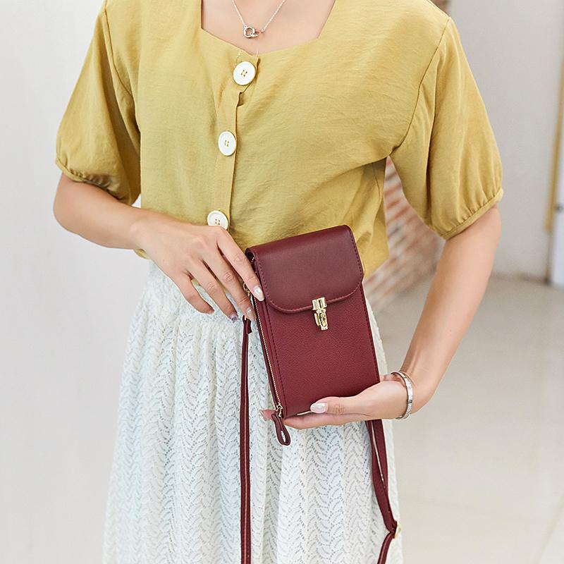 Однотонная сумка-книжка для телефона с круглым замком, женская сумка через плечо с длинным плечевым ремнем и отделением для кредитных карт