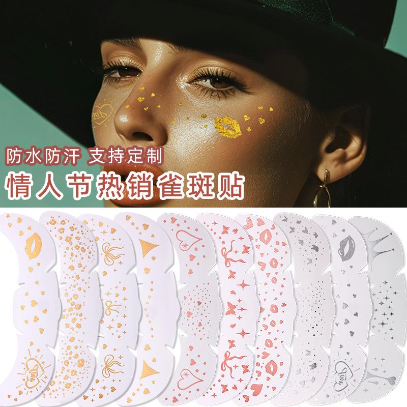 Поставка Макияж Наклейки для лица День святого Валентина Милое украшение в виде любовного шара Креативные тату-наклейки с веснушками Горячее золото и серебро