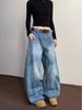 American Vintage High Street Washed Wide Leg Jeans Women 90s Retro Loose Fashion Design Pants Korean Elegant Denim Trousers Ins