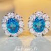Nine Beauty S925 Sterling Silver Earrings for Women with Sea Blue Topaz and High Carbon Diamond Details
