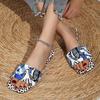 Women's Slippers New Printed Flat Bottomed Square Toe Large Size 43 Color Blocking Women's Sandals