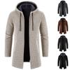 Men's Sweater Winter Mid Length Jacket Thickened and Plush Hooded Knitted Cardigan Loose Fit