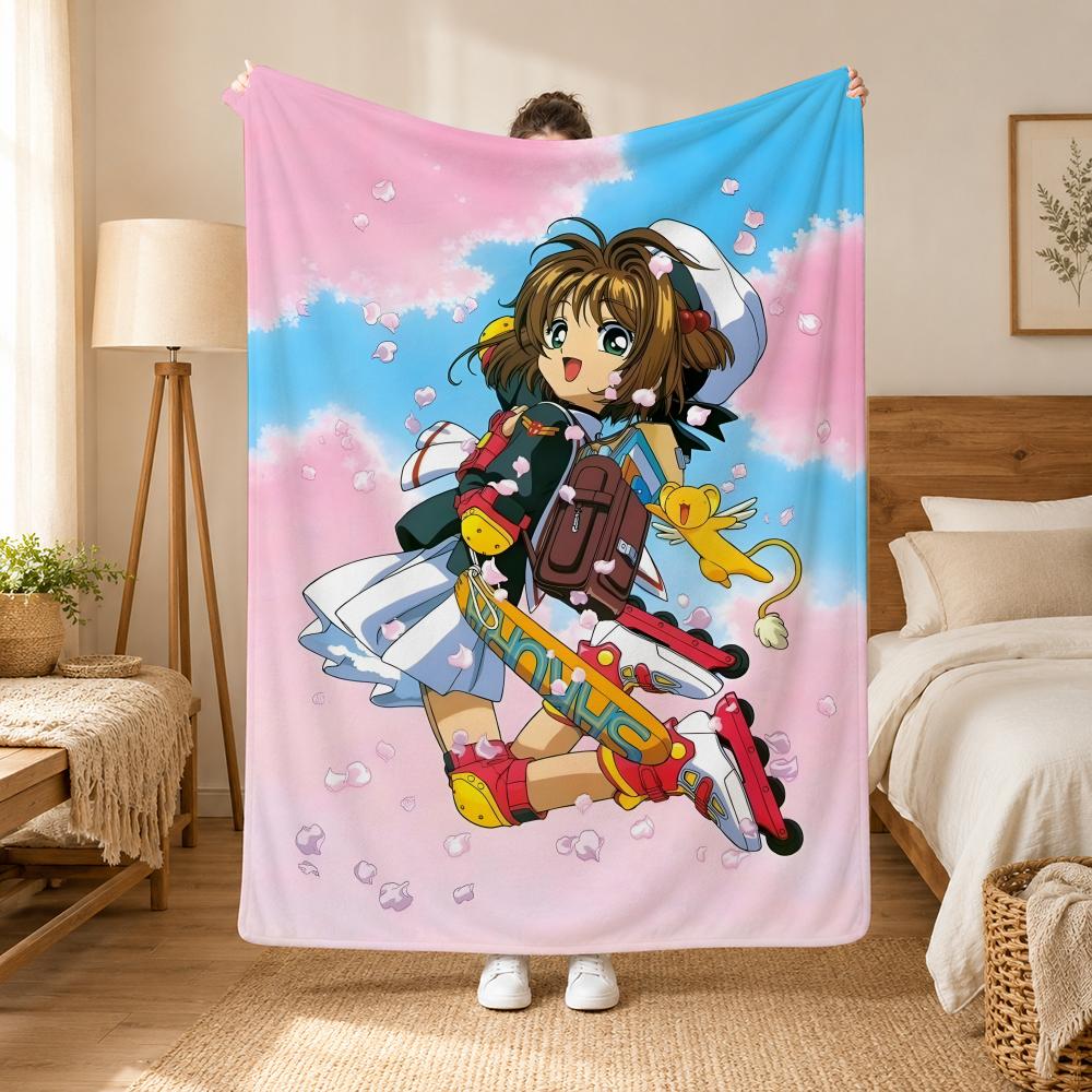 Плед с изображением Аниме Cardcaptor Sakura, 240 г/м², Фланелевое одеяло, Подходит для диванов, кроватей, офисов, Изысканный подарочный плед