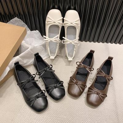 Туфли-лодочки с мелким вырезом, новые универсальные темпераментные туфли-лодочки в балетном стиле, с круглым носком, с бантом, на плоской подошве, модная женская обувь