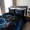 3Pcs 3D Black Cat Blue Rose Bedding Set, Floral Animal Duvet Cover Set (1 Duvet Cover + 2 Pillowcases, No Inserts)