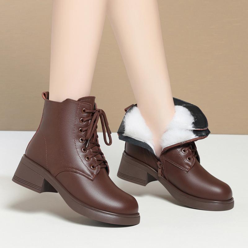 Модные женские ботильоны AIYUQI Зима 2025 Новые Натуральная кожа Большой размер Женские зимние ботинки Нескользящие Женские мотоботы