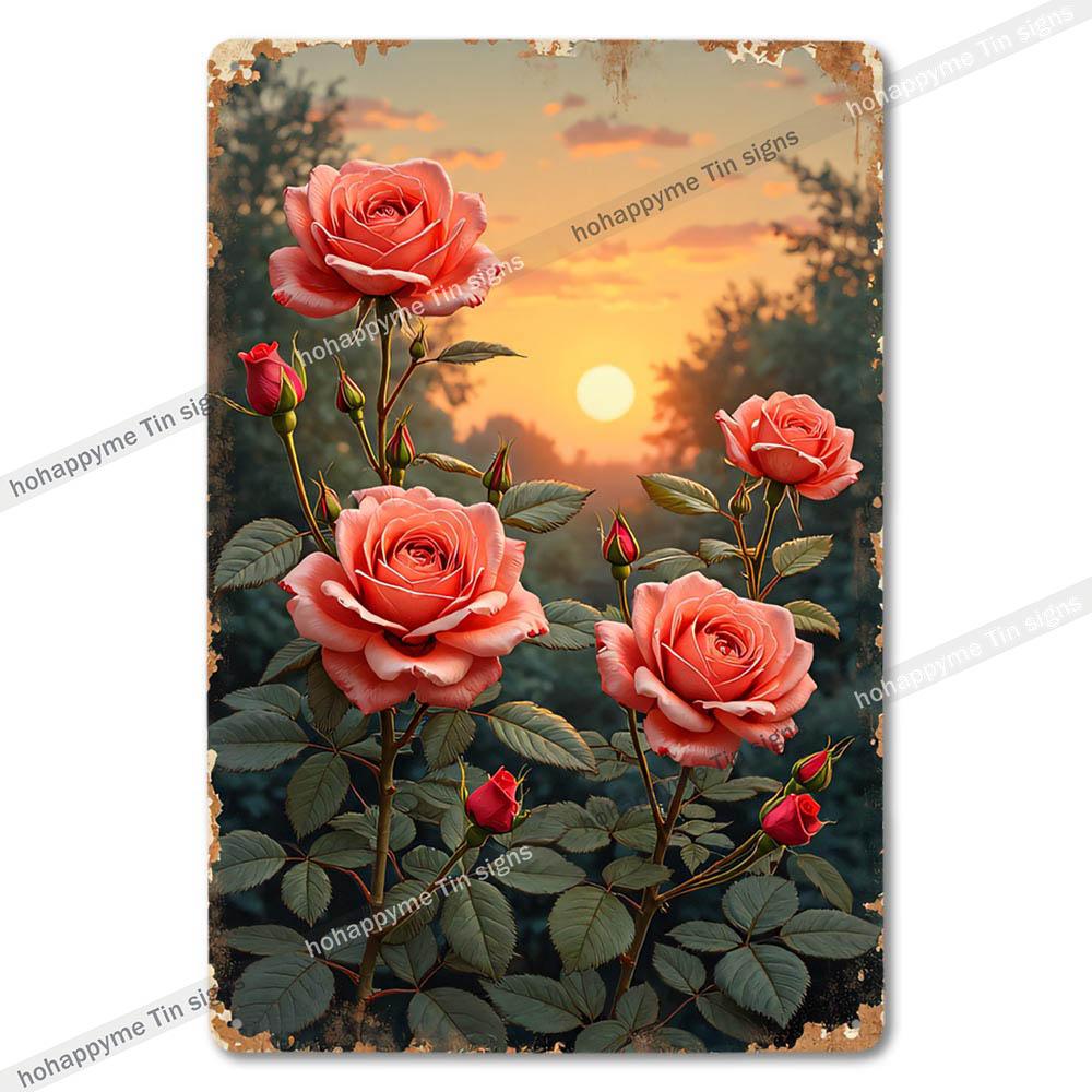 Retro Floral Metal Tin Signs Home Decor Wall Art Garden Farmhouse Country Kitchen Bathroom Living Room