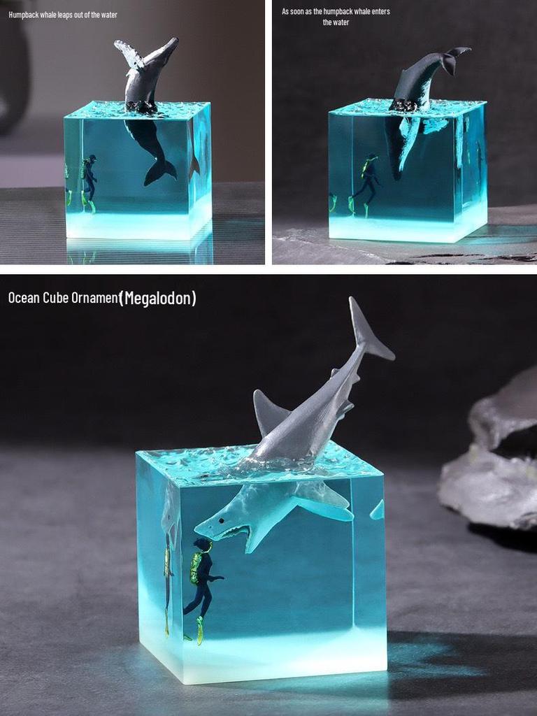 Светящийся кит-горбач, смоляной куб, ночник, украшение