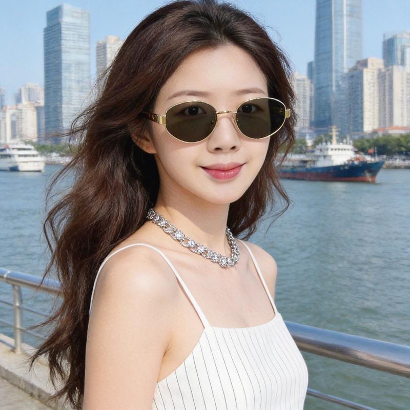Retro Money Style Metal Oval Sunglasses Women 2026 New Sunscreen UV Protection Hong Kong