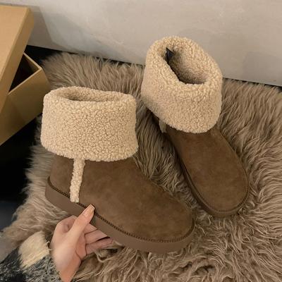 Ботинки на плоской подошве с зимними ботинками без застежек 2024 года, женские туфли высокого качества с круглым носком и низким каблуком, однотонные, сшитые, лаконичные женские ботинки