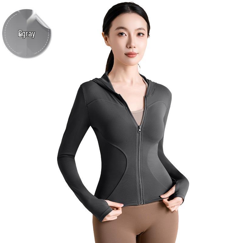 Высокоэластичный облегающий кардиган для йоги с капюшоном - Ветрозащитная фитнес-куртка для бега, велоспорта и йоги