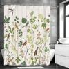 Ветка дерева Зеленый лист Цветок Птица Шторка для душа, Декоративная шторка для душа для ванной комнаты, Водонепроницаемая шторка для душа с крючками