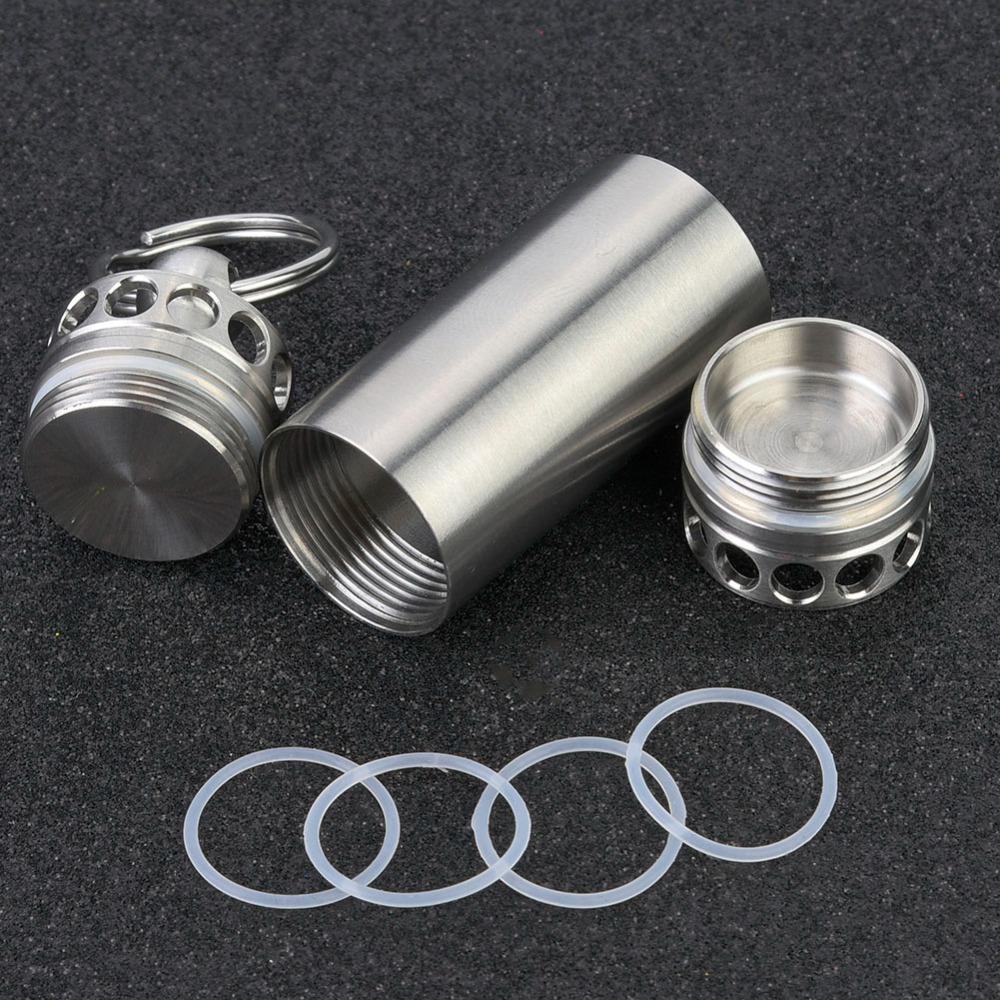 Mini Waterproof Pill Container Stainless Steel Pill Holder Keychain Container  Outdoor Camping