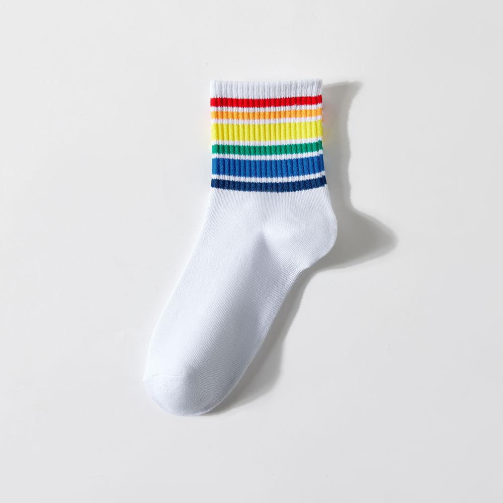 5 пар женских радужных носков, хлопковые милые полосатые белые носки, японские забавные носки в стиле Харадзюку, каваи