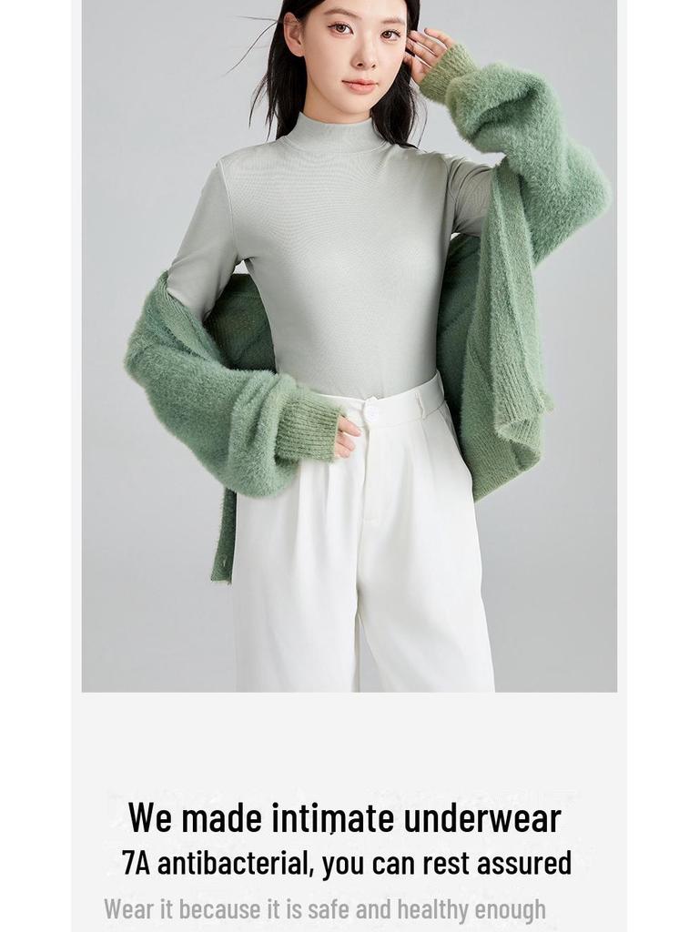 Women's Slim-Fit Mid-Neck Woolen Long-Sleeve Top - Warm German Fleece for Autumn and Winter