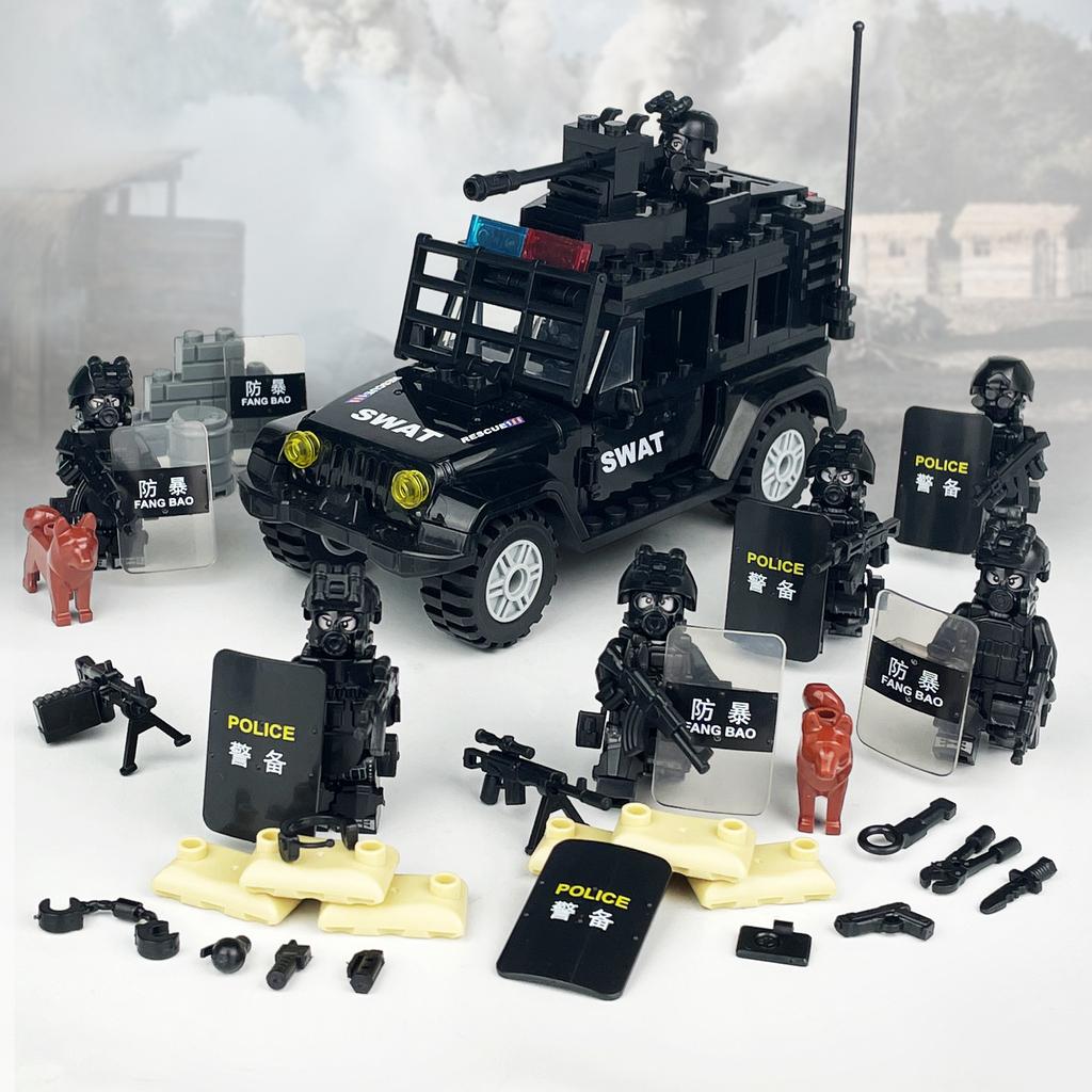 MOC Black SWAT Small Pellet Building Block Doll Police Car Off-road Vehicle Boy Military Set Building Toy