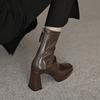 Krazing Pot Microfiber Autumn Winter Shoes Thick High Heels Platform Boots Square Toe Keep Warm Zipper Ankle Boots