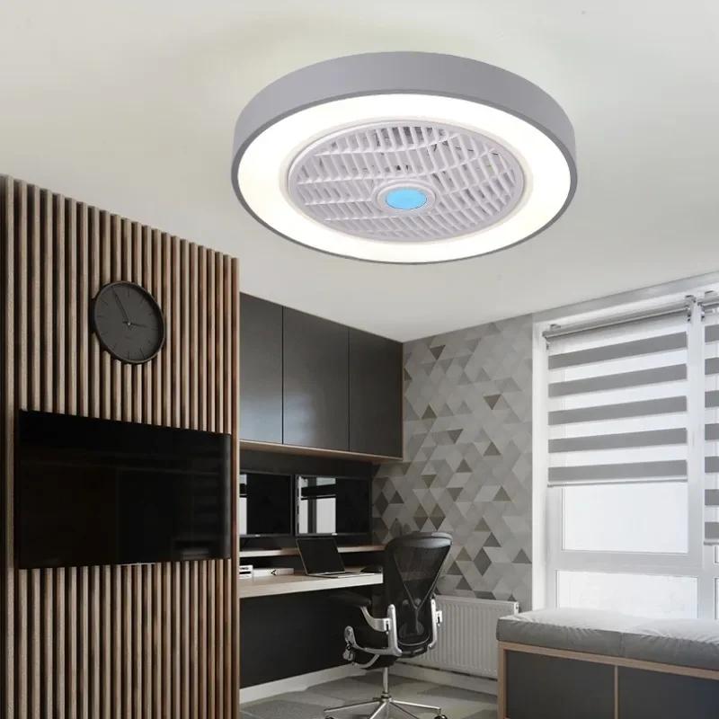 Потолочный вентилятор Nordic Home с подсветкой, интеллектуальное дистанционное управление, невидимые лопасти, бесшумный вентилятор, декоративное освещение, потолочный светильник 50 см