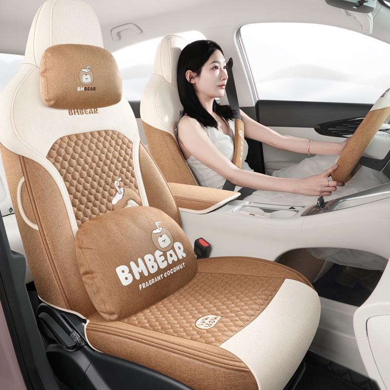 Мультяшные льняные чехлы на сиденья Geely Star Wish, Полное покрытие, Всесезонные дышащие подушки для автомобилей UP