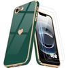 Protective Case - BOOLING - iPhone 16e - Shockproof - with 2 Tempered Glasses - Heart Pattern - Night Green