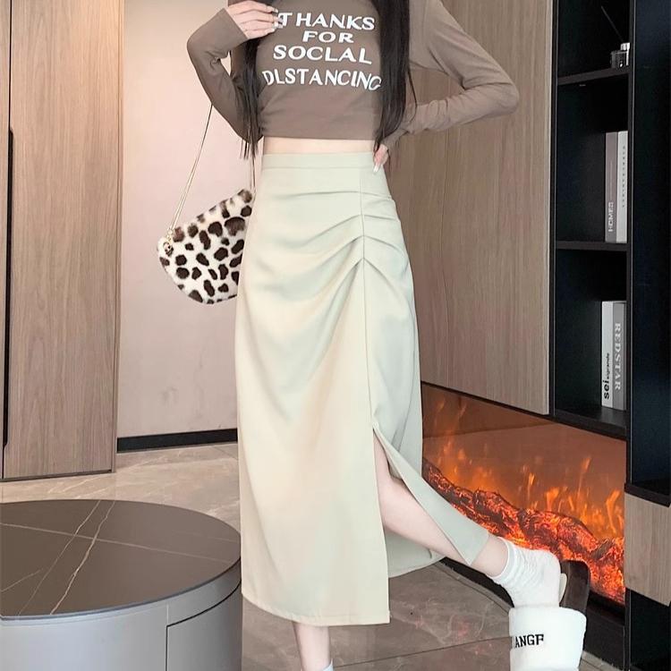 Юбки миди однотонные плиссированные элегантные корейские весенне-летние уличные повседневные юбки женская одежда