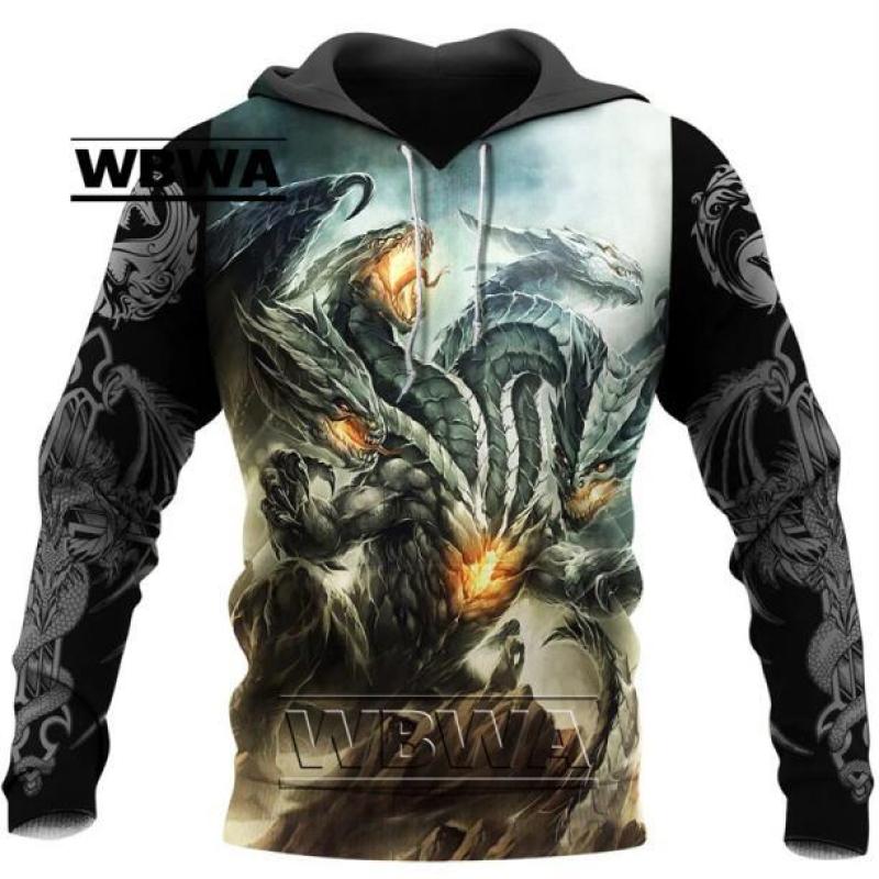 Spring Autumn Dragon And Tiger Tattoos 3D Print Unisex Deluxe Hoodie Men Sweatshirt Streetwear Pullover Casual Jacket Tracksuit