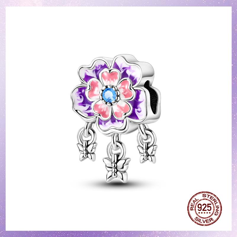 Фиолетовые Шармы Медный Fit Оригинальный Подвесной Браслет Бабочка Стекло Сердце Перо Клип Шарм Подвеска Светящаяся Бусина DIY Ювелирные Изделия