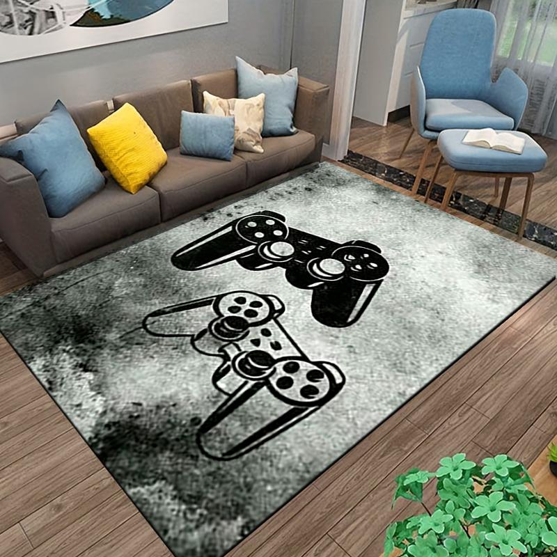 Gaming Controller Carpet with Retro Console Design in Gray Tones Suitable for use as an anti-slip for living room bedroom sofas