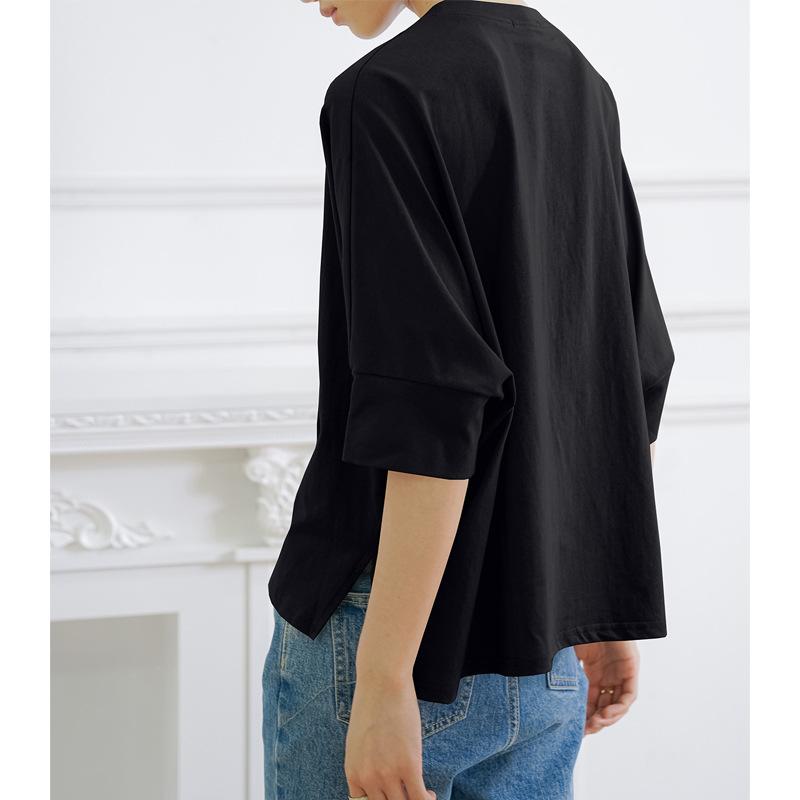 Японская летняя новая свободная хлопковая футболка для женщин, большая версия, рукав «летучая мышь», разрез сбоку