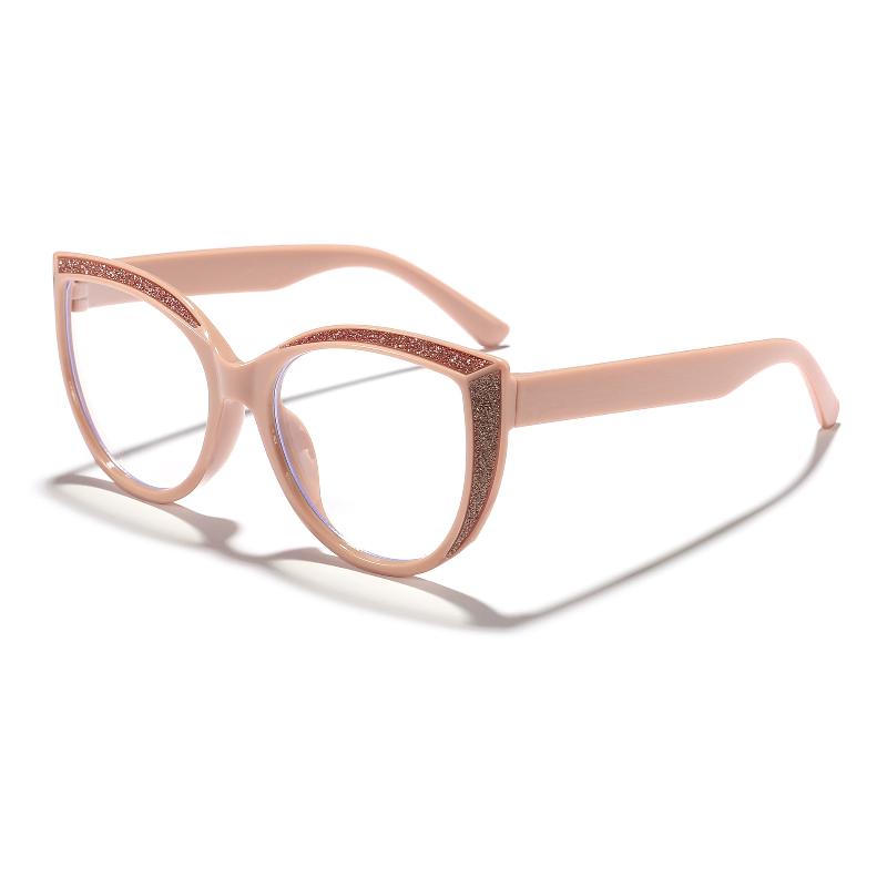 Women's Stylish Cat Eye Sunglasses with Glitter Black Frame Brown Lens for Chic Outings