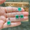 Small Square Emerald Jewelry Set Lady Necklace Pendant Ring Earrings Women's Jewelry Set