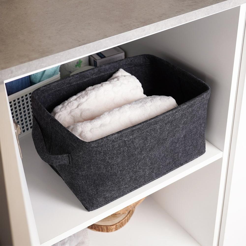 Foldable felt storage basket, black, 36x27x20 cm