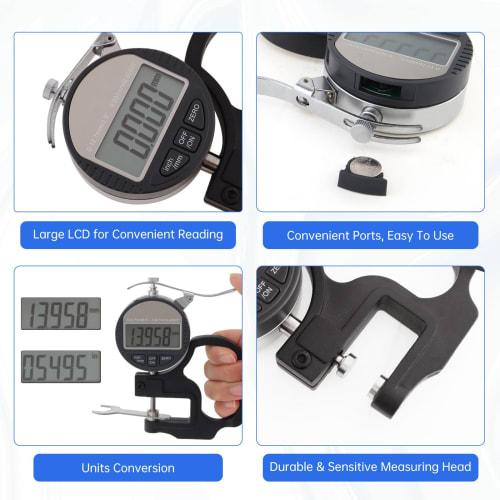 Smgda Digital Micrometer, 12.7mm, High-Precision Thickness Gauge with LCD Display for Paper, Metal, and Pipe (0.001mm Accuracy)