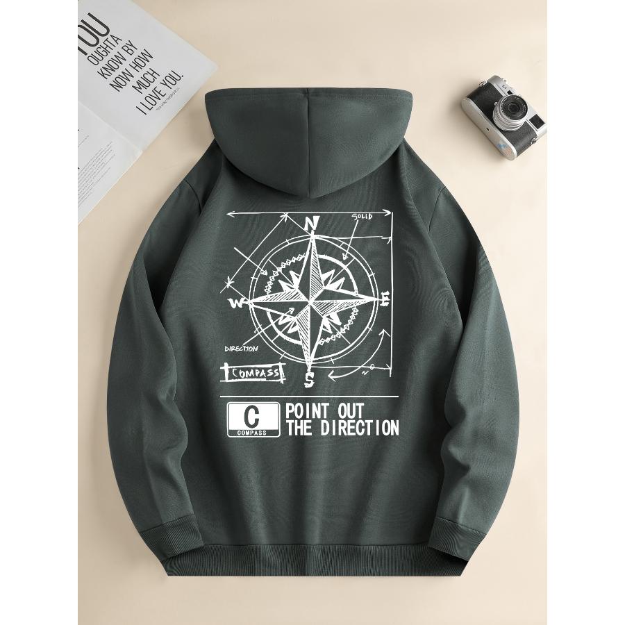 Men's New Fashion Hoodie, Casual Daily Drawstring Hooded Sweatshirt, Geometric Printing, Front Kangaroo Pocket, Men's Jacket