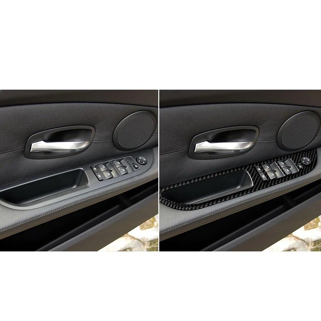 Для BMW E60 автомобиля, обшивка переключателя подъема окна, наклейка из углеродного волокна, наклейки, отделка 2004, 2005, 2006, 2007, 2008, 2009, 2010, аксессуары