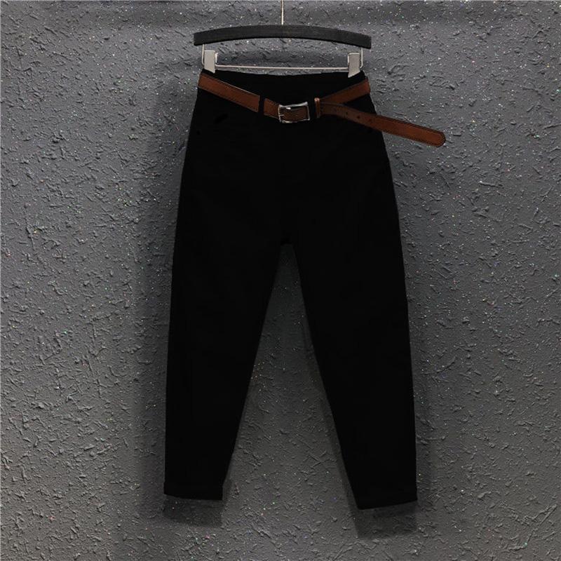 Укороченные брюки, сплошной цвет, джинсы больших размеров, женские свободные повседневные шаровары с высокой талией