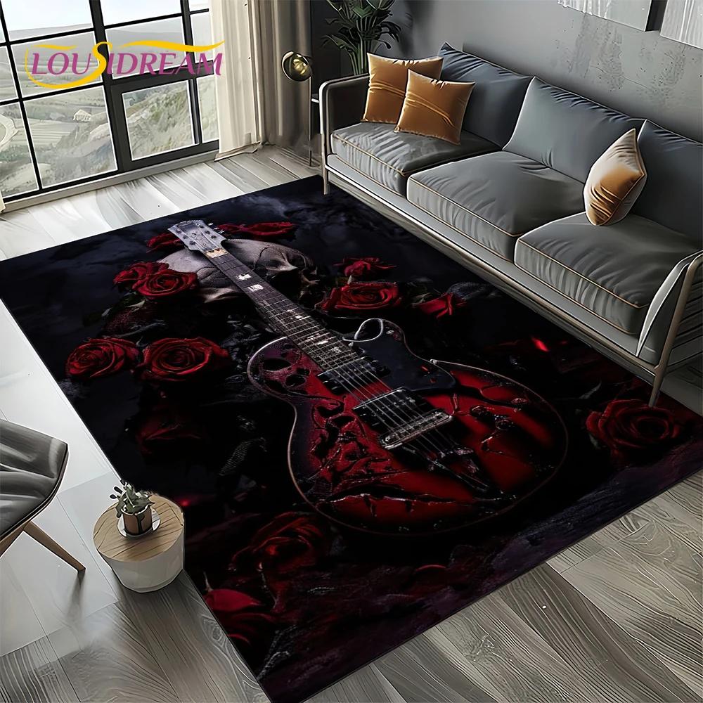 27 Style New Skull Electric Guitar Classical Guitar Carpet Rug for Living Room Bedroom Home Sofa,kid Area Rug Non-slip Floor Mat