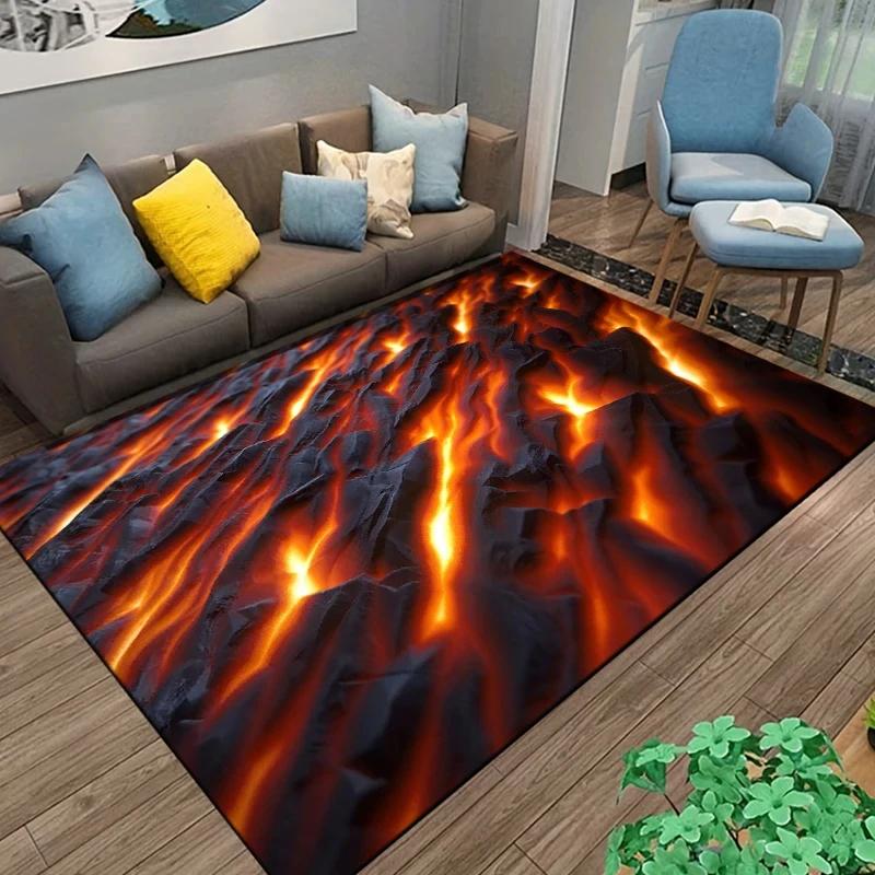3D Volcano Lava Magma Rugs Carpet for Bedroom Decor Living Room Large Area Rugs Bedside Non-slip Floor Mat Home Entrance Doormat