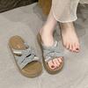 Thick-bottomed Medium-heeled Pearl Slippers for Women's Outer Wear 2025 Summer New Fashion Casual Lazy Small Sandals Increase In Height