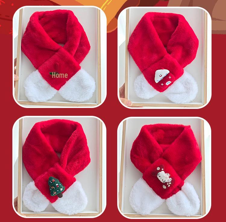 Детский красный вязаный шарф: Зимний плюшевый шарф-воротник